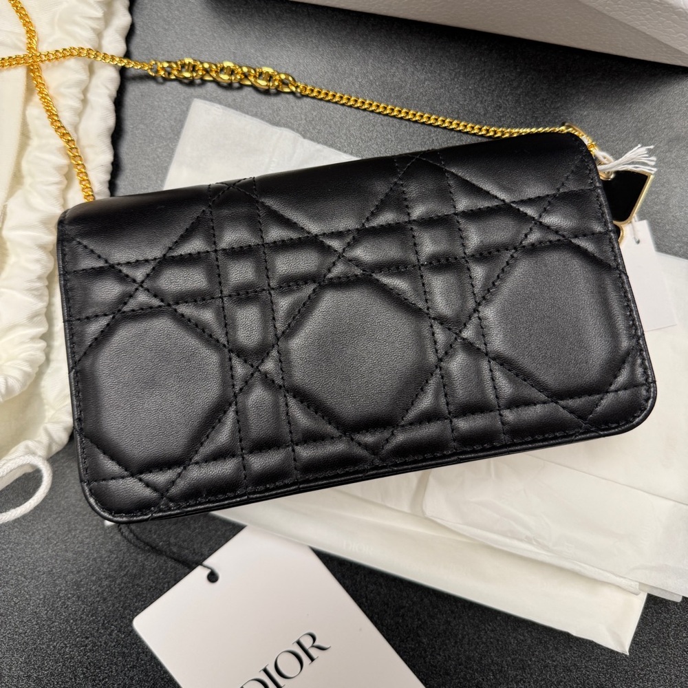 Christian Dior Cannage Miss Caro Pouch with Chain Black Lambskin - Picture 7 of 11